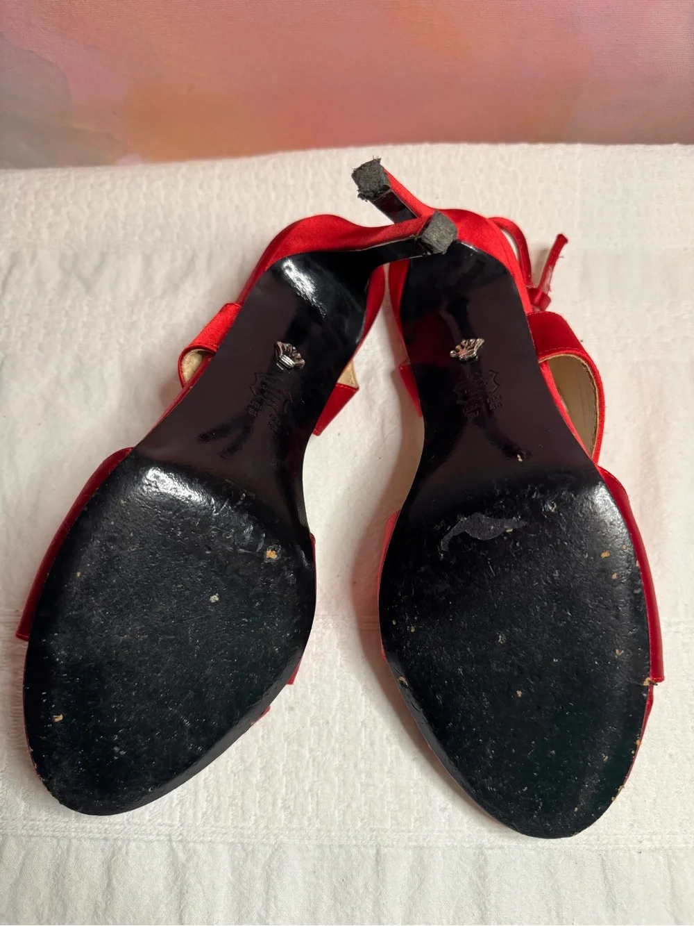 Nina Red Satin Slingback Heels